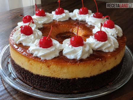 Chocoflan Decorado con nata y cerezas o cherrys