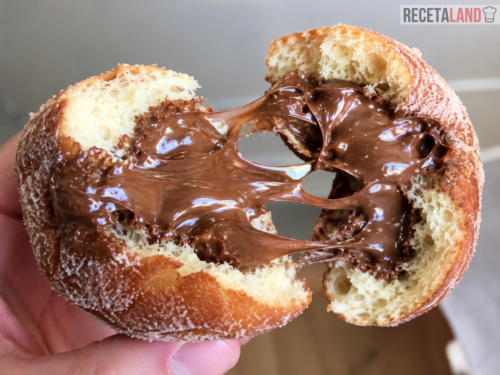 abriendo dona casera Rellena de Nutella