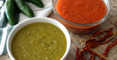 Salsa para carnitas roja y verde