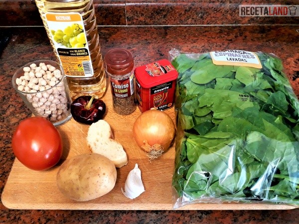 Ingredientes potaje de garbanzos y espinacas