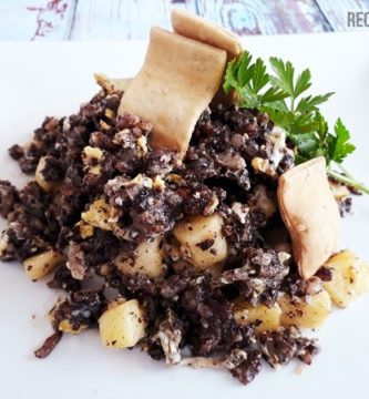 Revuelto de Morcilla de Burgos con Manzana