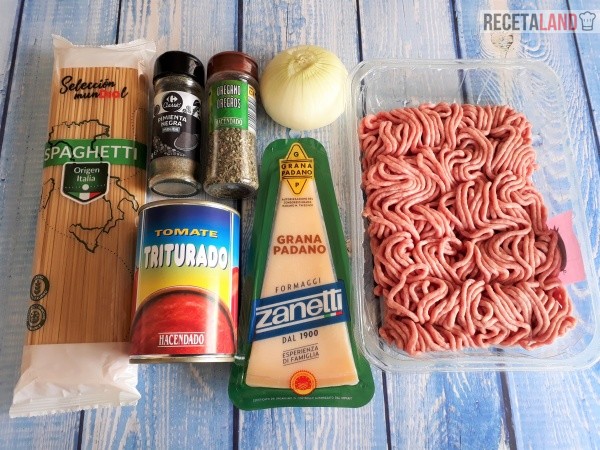 Ingredientes espaguetis con carne picada